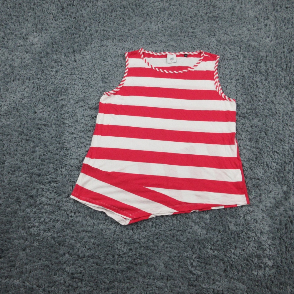 Cabi Tank Top Womens Large Red White Striped Asymmetrical Hem Rayon Lightweight